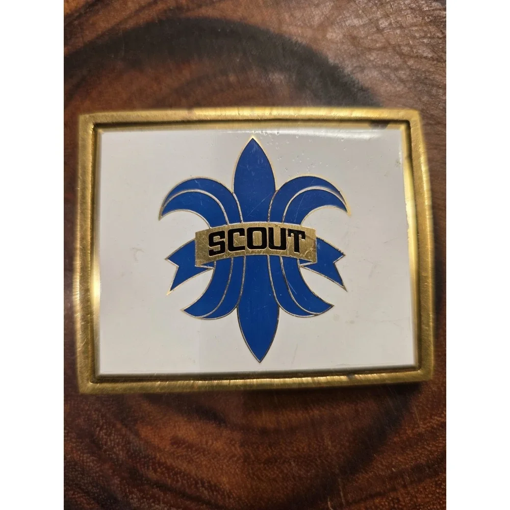 Boy Scouts Of America Solid Brass Uniform Belt Buckle On White Enamel Vintage